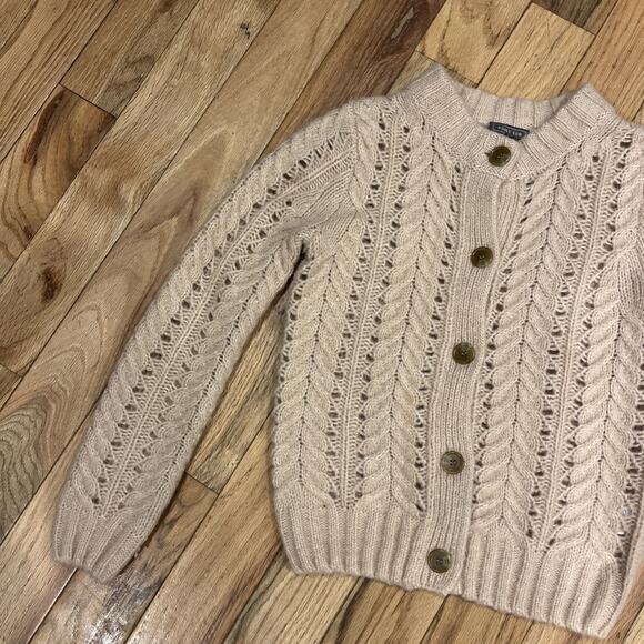 J Crew Point Sur Pointelle Cardigan Sweater Pink Size XXS Small Cable Knit - Picture 2 of 12